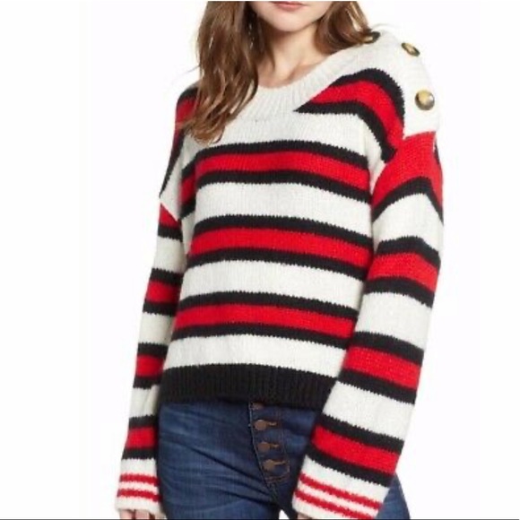 BP. Button Sweater Ivory Caitlyn Stripe Red Sz Small - Picture 1 of 9